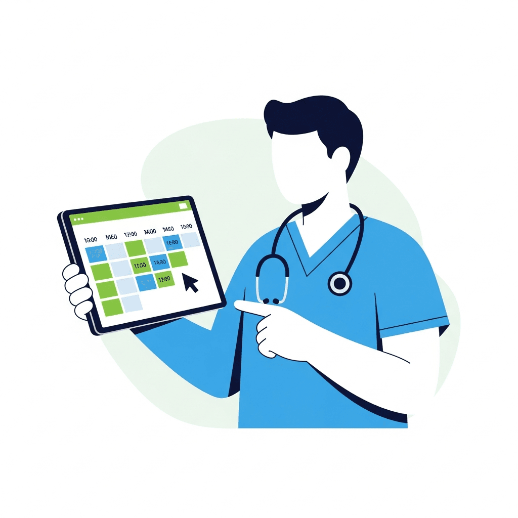 Doctor reviewing available time slots on a tablet