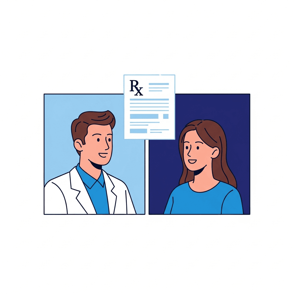 Doctor and patient on a video call with a prescription